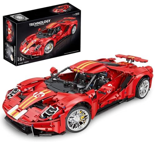 Technik Auto für Forde GT, 1:8 Groß Auto Modellbausatz, 3056 Teile Klemmbausteine Auto Bausteine MOC Bausatz, Kompatibel mit Ford GT Technik Auto