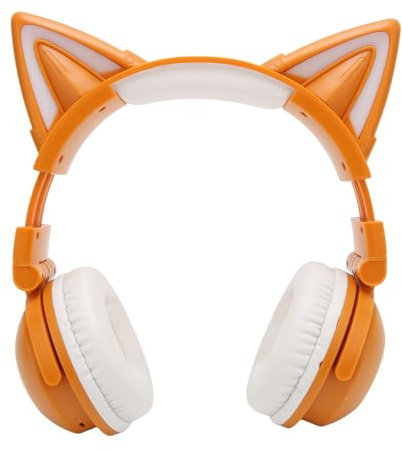 LCCEERD BT5.0 Gaming Headphones, Stereo Gaming Headphones with Microphone for Smartphone Tablet Laptop TV Music Players, Headset with 7 Colours LED Cat Ears for Girl, Cat Lover (Orange)