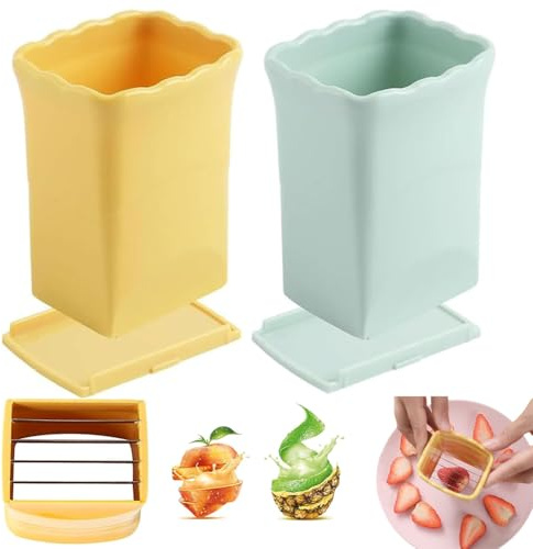 Multifunktional Tassenschneider, 2 Stück Multifunktional Edelstahl Obstschneider für Erdbeere Banane Salatzubereitung Tassen-Obstschneider Obst- und Gemüseschneider Küchenhelfer