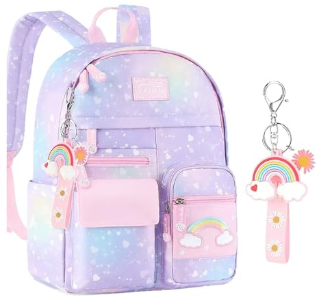 Mochilas Escolares para Niñas Mochila linda Mochila Infantil Arco Iris Mochila Escolar para Niñas con Colgante Mochila Kawaii para la Escuela Niñas Adolescentes Primaria