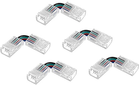 sourcing map L-förmige 4-polige LED-Anschlüsse, 8 mm breit, 90 Grad Winkel, Ecke, lötfreie Verlängerungsverbinder für 5050 3528 RGB LED-Lichtstreifen, 5 Stück