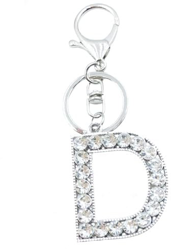 Xsclpomddy Alphabet Buchstaben Schlüsselanhänger Niedlich Schlüsselanhänger Glitzersteine Silber. Keychain für Tasche Charme,D