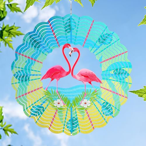 Flamingo-Windspiel, Garten, Hof, Dekoration, Geschenk für Damen und Herren, 30,5 cm, Metall, 3D-Windspiel, Edelstahl, hängende Windfänger, kinetische Skulptur für Außendekoration