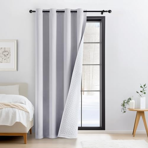 Woaboy Thermovorhang Kälteschutz Blickdicht Türvorhang 132x215 cm Grauweiß | 1 Stück Doppellagige Winter Kälteschutzvorhang Wohnzimmer Raumteiler Vorhänge mit Ösen verdunklungsvorhänge Schlafzimmer