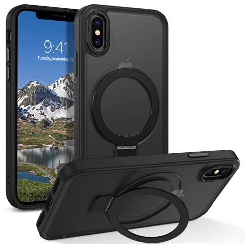 YINLAI for iPhone X Magnetic Case iPhone XS Case [Compatible with Magsafe] with Ring Holder Stand Full Body Protective Cover Slim Shockproof Kickstand Phone Case for iPhone X/iPhone XS 5.8, Black