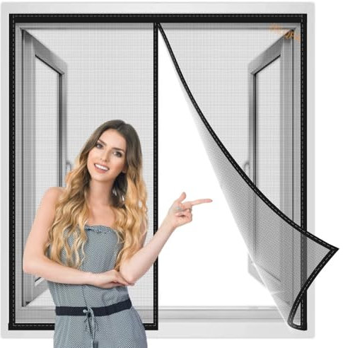 Magnet Fliegengitter Fenster 50x130 cm, Vorhang Fenstervorhang Moskitonetz Fenster Fliegennetz Insektenschutzgitter für Fensteren Balkon Insektenschutz Fenster Vorhang Schwarz, Verstärkte