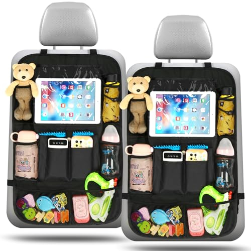 Ezilif Rückenlehnenschutz Auto Kinder Stärke-Upgrade, Autositz Organizer mit 10 Aufbewahrungsbeuteln, Auto Organizer Kinder Leicht Zu Reinigen, Wasserdichter für Rücksitz organizer (2 Stück (NEW))