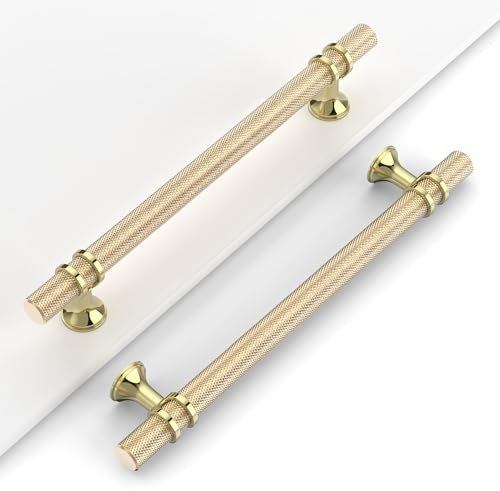 Coinkoly 10 Pack Gold Cabinet Pulls 160MM Hole Centers Kitchen Cabinet Handles Knurled Drawer Pulls Kitchen Cupboard Handles UK0002