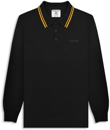 Lambretta Mens Tipped Long Sleeve Mod Polo Shirt Collar Top - Black/Gold - XL