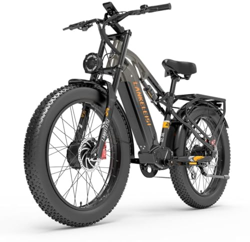 LANKELEISI MG800Max - Double moteur - 26 pouces - Pneus larges - Vélo électrique tout-terrain (gris)