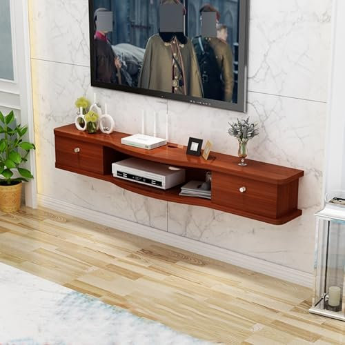 Rangement sur étagère Support de télévision ，en bois meuble tv suspendu，etagere murale tv，Console Multimédia Murale , centre de divertissement, meuble tele suspendu etagere murale tv(Red teak,100cm/39