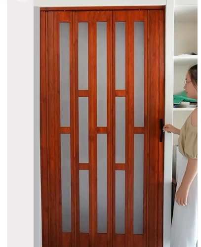 Porte Accordéon Interieur Porte Pliante Coulissante Intérieure Extérieure 55 66 76 86 94 116 157 Cm, Portes Accordéon à Texture Bois Rouge, Portes Accordéon à Intimité Porte Alternative de Chambre(177