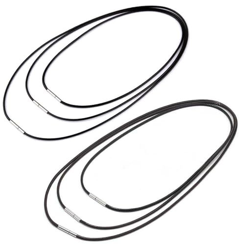 QZKJQDD 6 Stück Lederband für Kette, Armband Lederkette Herren, Lederhalsband Damen, Lederkette mit Verschluss, Geflochten Lederkette, 1.5/3mm Kunstleder Lederband mit Verschluss (Schwarz)