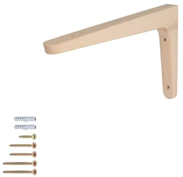 MS Beschläge Console en bois simple ou paire de supports d'étagère en hêtre pour montage mural - Équerre en bois avec kit de fixation - Support d'étagère murale (250 mm x 150 mm, 1 pièce)