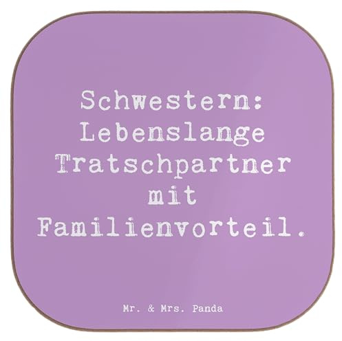 Mr. & Mrs. Panda Untersetzer für Gläser Spruch Schwestern Tratschpartner - Geschenk, gläseruntersetzer, Holzuntersetzer, Vertrautheit, Tischschoner, Liebe, Geschenke, Tratsch, Spaß, Coaster, Schwester