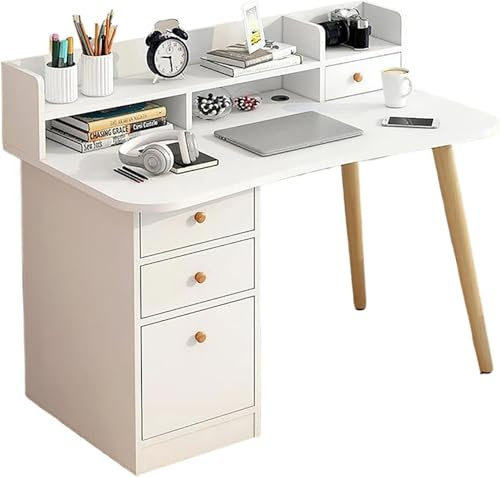 Genérico Escritorio de Madera con cajón y Armario para Ordenador de Oficina en casa, Escritorio pequeño y Moderno para Ordenador portátil, Mesa de Trabajo para Dormitorio, hogar y Oficina (Blanco, 10