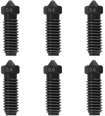 Nssnlur 6Pcs Kobra 3 Hardened Steel Nozzles, 4Pcs 0.4mm 2Pcs 0.6mm Gehärtetem Stahl Düse Kobra 3 Extruder Hotend Nozzle für Anycubic Kobra 3/Kobra 3 Combo/Kobra 3 V2/Kobra S1 3D Drucker