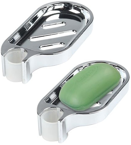2 Pcs Shower Soap Holder,shower soap dish,Dish for Tray,Clip-on Rail,Adjustable-Rust-Resistant with Grooved Drainage Caddy Sponge Kitchen Design,Great for Bathrooms,Kitchens,Bathroom Gadget 22mm