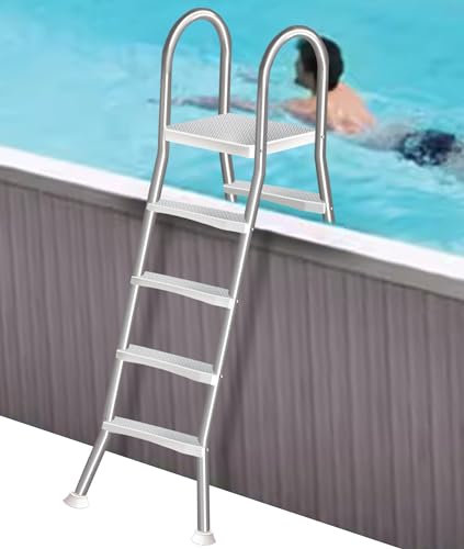 Errzom Scala per Piscina Fuori Terra, Scala per Piscina in Acciaio Inox a 4 Gradini per Piscina Fuori Terra 135 cm, Scala per Piscina a Doppia Faccia, Scala per Piscina Gradini Rimovibili