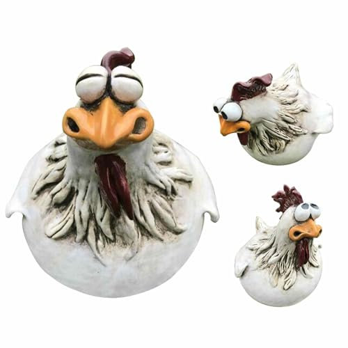 JABALUX 3 Pack Hühnerzaun Deko Garten,Zaunhocker Keramik Huhn Gartendeko,Harz Statue Bauernhof Balkon Deko