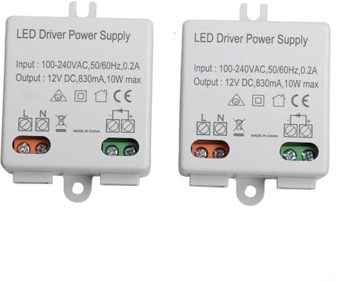 Lot de 2 alimentations LED pour transformateurs électroniques DC 12 V 10 W Tension constante pour lumières LED