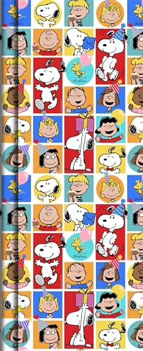Hallmark Peanuts-Geschenkpapier, 3 x 2 m Rollen, offizielles Peanuts-Geschenkpapier mit Snoopy, Charlie Brown und allen anderen Peanuts-Gang