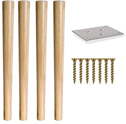 Lot de 4 pieds de meuble en bois naturel 50 / 60 / 70 cm - Pieds de table scandinaves modernes - Pieds de meubles de rechange pour chaises/tables à manger/bars - Droits/inclinés