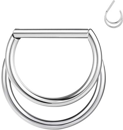 BodyAce F136 Titanium Nose Rings D Shaped Septum Ring Hoops 16G Cartilage Earrings Higned Segment Clicker for Conch Daith Tragus Helix Piercing Jewellery [F:10mm]
