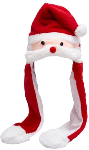 NIDONE Bewegliche Ohrenmütze, flauschig, freie Größe, Weihnachtsmütze, niedlicher Cartoon, verrückt, thermisch, festlicher Winter mit beweglichen Ohren, Weihnachtsgeschenke für Kinder, Erwachsene
