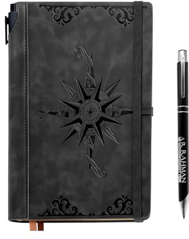 A5 Leder Notizbuch mit Stift – 200 Seiten, Vintage Design, Weicher Einband, Tagebuch für Erwachsene, Vintage Notizbücher für das Schreiben Reisetagebuch Journal für Männer, 5.7'' X 8.3'', Schwarz