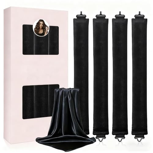 KINDLUME 4 Stück Heatless Curls, Lockenwickler Über Nacht, Locken Ohne Hitze für Mittellange Haare, Weiches Hitzefrei Set mit Seidenschal für Natürliche Wellen, für Tägliche Anwendung