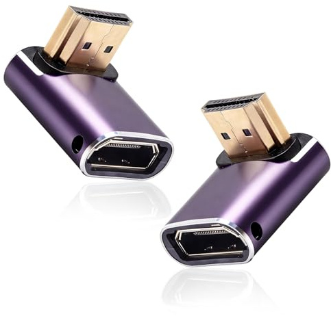 2 adaptadores HDMI en ángulo de 90 grados, 8 K a 60 Hz, HDMI 2.1, 48 Gbps | Convertidor de ángulo macho hembra vertical a abajo con indicador LED de trabajo para HDTV, monitor, proyector y portátil