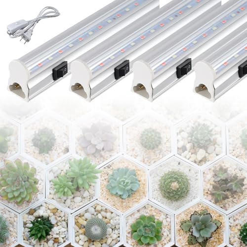 Halorin 4er T5 Pflanzenlampe LED, Vollspektrum Grow Lampe für Zimmerpflanzen, 30cm Verkettbare Wachstumsleiste mit Vollspektrum Sonnenlicht, Daisy Chain für Gewächshaus, Aussaat, Hydrokultur