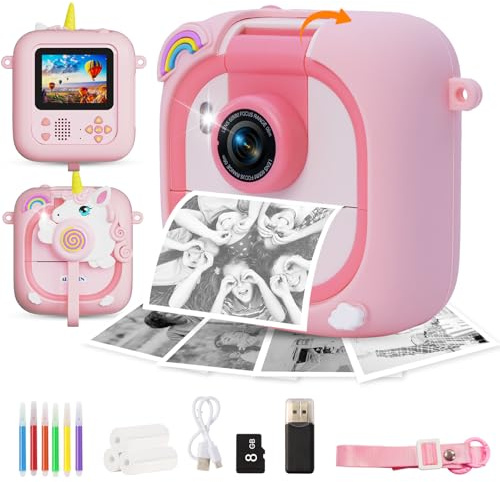 ARNSSIEN Macchina Fotografica Bambini Istantanea 2.4 con Obiettivo Flip 180 | Fotocamera per bambini con stampa istantanea, 3 rotoli di carta inclusi, foto e video 1080P, regalo creativo 3-12 anni, M2