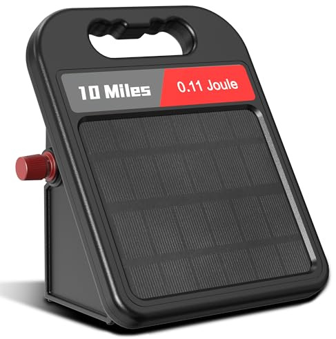 Solarbetriebenes Elektrozaun-Ladegerät, 0,11 J-10 Meilen, maximale Ausgangsspannung 8100 V, bietet 24 Stunden ununterbrochenen Schutz für Nutztiere und Höfe, mit wiederaufladbarem Solarpanel, schwarz