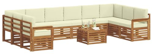 vidaXL Sofagarnituren 11 pcs Natur und Creme Massivholz Akazie, Gartenlounge, modernes Outdoorsofa, sicheres Sitzset, gemütliche Terrassenmöbel