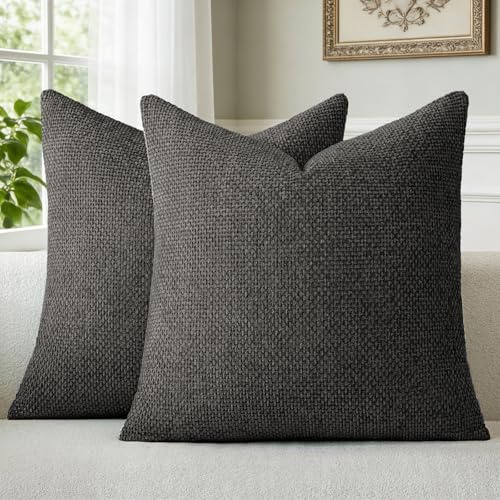 a moment Kissenbezug 40x40 Schwarz Chenille 2er Set Dekokissen Kissenbezüge | Sofakissen Zierkissen Couchkissen Muster Deko Waschbar Flauschig Dekorative Kissenhülle für Sofa Wohnzimmer Schlafzimmer