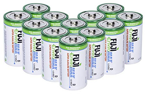 Fuji Enviromax 1.5V LR20 Super Alkaline Type D Batteries - No Harmful PVC & Heavy Metals Used, Long Lasting, Powerful, Size D Batteries (Pack of 12)