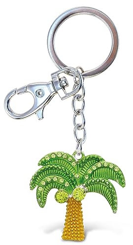 Cota Global Green and Brown Palm Tree Sparkling Charm w/Stones Elegant Keychain Pendant Measures 6.5 Inches w/Durable Key Ring & Clasp Beach Nature Fashionable Bling Accessory for Keys/Purse/Bags