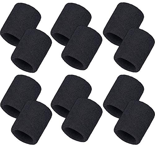 12 Packung Schweißbänder Sport Armband Baumwolle Schweißband für Männer und Damen, Gut für Tennis, Basketball, Laufen, Gym, Ausarbeiten (Schwarz)