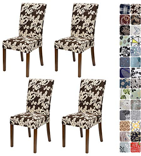JOTOM Stuhlhussen Universal Stretch Stuhlbezug Elastische Moderne Stuhl Hussen Set Abnehmbare Dekoration Stuhlabdeckung für Esszimmer Party Hotel Restaurant Deko (Braun, 4er Set)