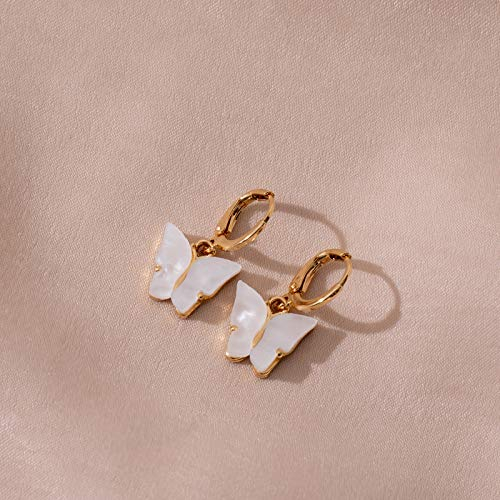 TGHYB Lange Ohrringe, Vintage Goldene Scharnier Weißen Schmetterling Acryl Party Charme Elegante Dangle Anhänger Ring Ohrringe Für Frauen Damen Mädchen Geschenke