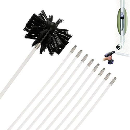 Ramonage Brosse Kit, Gaine De Ventilation Kit De Nettoyage Avec Bendable Connectable Tiges Flexibles Et Replaceable Tête De Brosse Facile À Utiliser, Pipeline De Drainage Ramonage Outil,6 sections