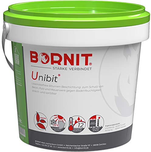 BORNIT Unibit Bitumen-Beschichtung für Beton, Putz und Mauerwerk 5L | Schutzanstrich gegen Bodenfeuchtigkeit, lösungsmittelfreie Emulsion für Sanierungsarbeiten