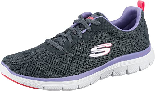 Skechers Flex Appeal 4.0 Brilliant View Regular, Zapatillas Mujer, Charcoal Mesh Lavender Trim, 40 EU