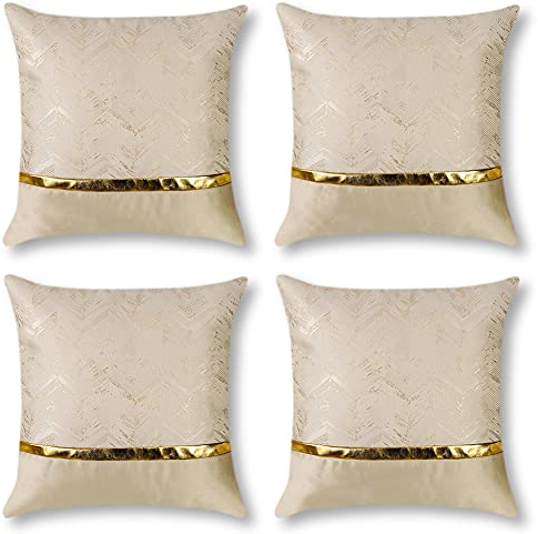 JOTOM Dekorative Kissenbezug Gold Heißpräge Dekokissen Moderne Zierkissenbezug Weiche Edel Sofakissen Kissenhülle 45x45cm 4er Set für Couch Bett Sofa Stuhl Outdoor Home Decor (Beige)