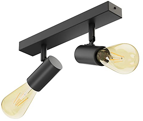 ledscom.de E27 Vintage Decken-Leuchte FARE, Retro, schwarz, schwenkbar, 2-flammig + Lampen Vintage gold max. je 814lm extra-warmweiß 3-Stufen Dimmen