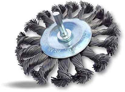 Lot de 3 brosses circulaires métallique plates à mèches torsadées pour perceuse | Ø 100 mm | Fil acier torsadé 0.40 mm (dur) | Sur tige Ø 6 mm | Ponçage décapage rouille peinture | Kibros 26100TO8x3