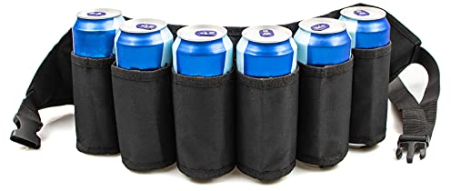 Adhafera Biergürtel, 6 Pack Bier Gürtelhalter, Oxford Bier Zubehör für Mann, Frauen, Party Schwarz