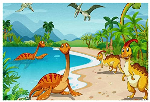 Dinosaurier-Strand-Tischsets, 1 Stück, für Esstisch, waschbar, rutschfest, für Weihnachten, Urlaub, Geburtstag, Party